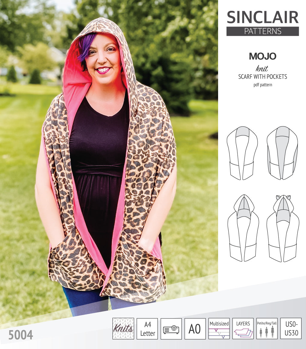 Mojo knit/woven scarf with a hood, a cape, pockets and ears (PDF ...