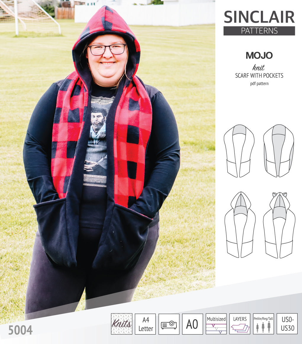 Mojo knit/woven scarf with a hood, a cape, pockets and ears (PDF ...