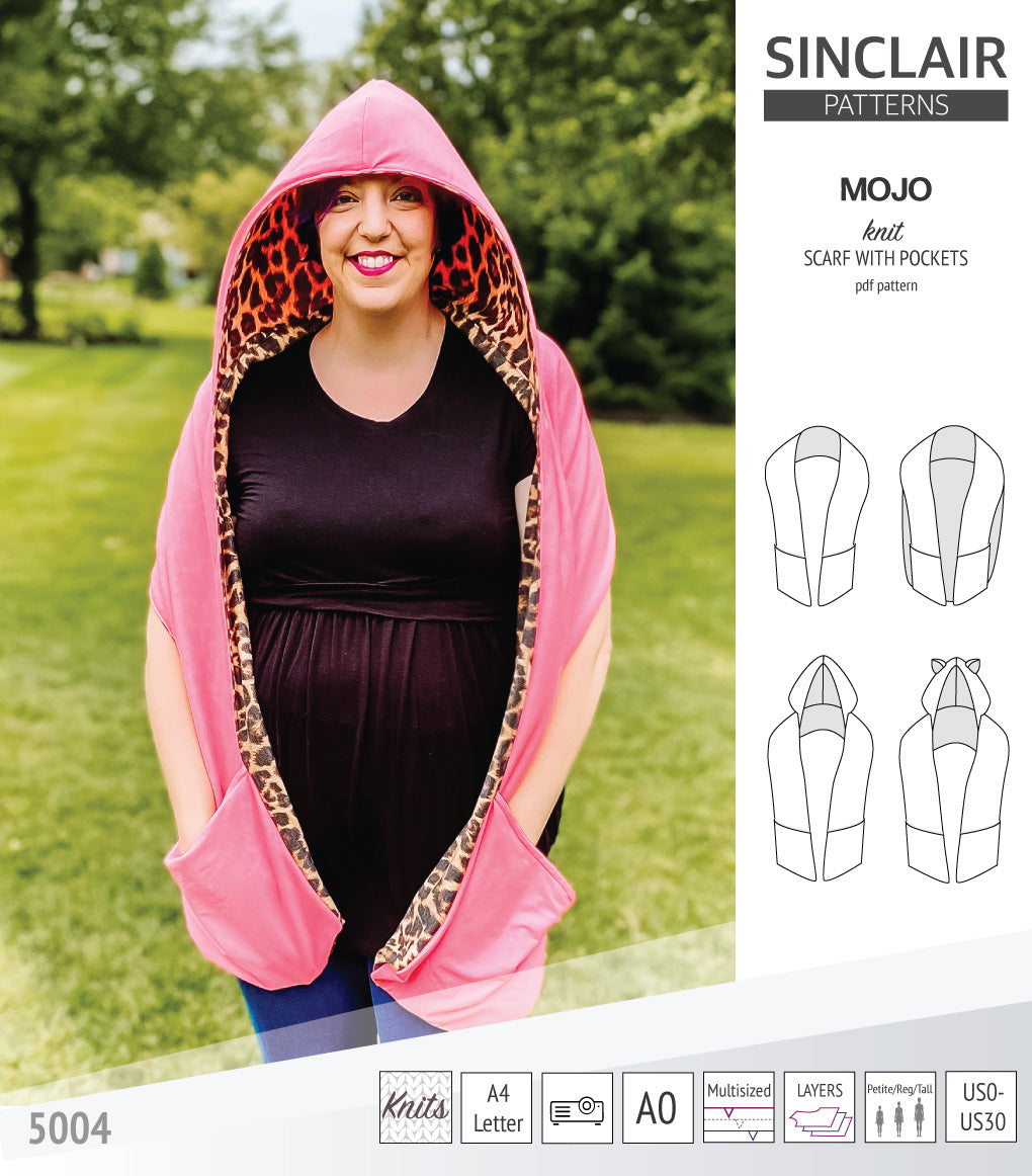 Mojo knit/woven scarf with a hood, a cape, pockets and ears (PDF ...