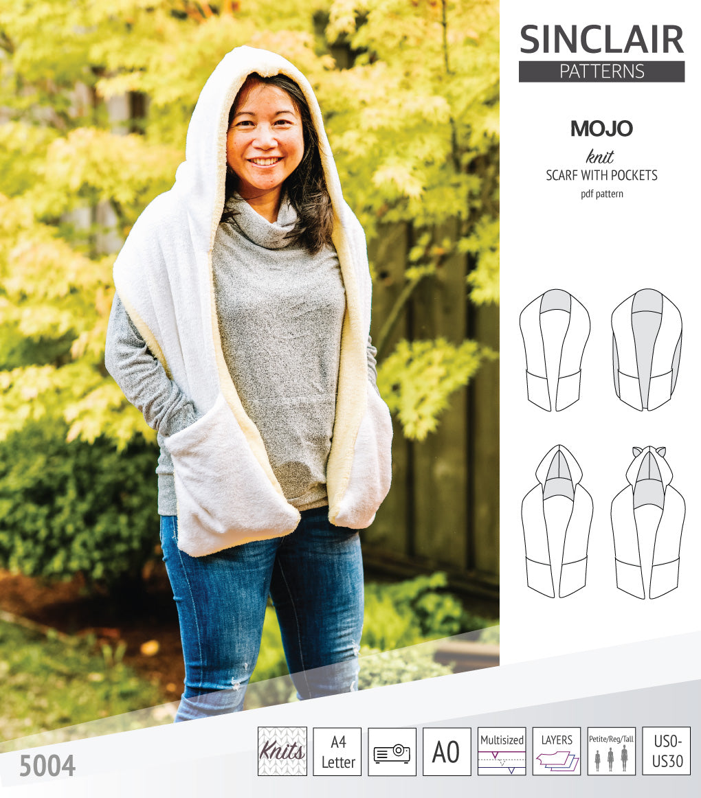 Mojo knit/woven scarf with a hood, a cape, pockets and ears (PDF ...