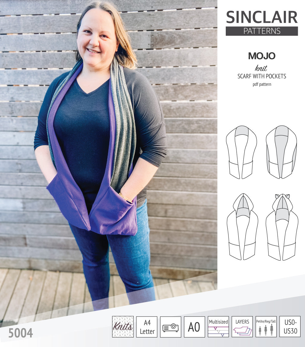 Mojo knit/woven scarf with a hood, a cape, pockets and ears (PDF ...
