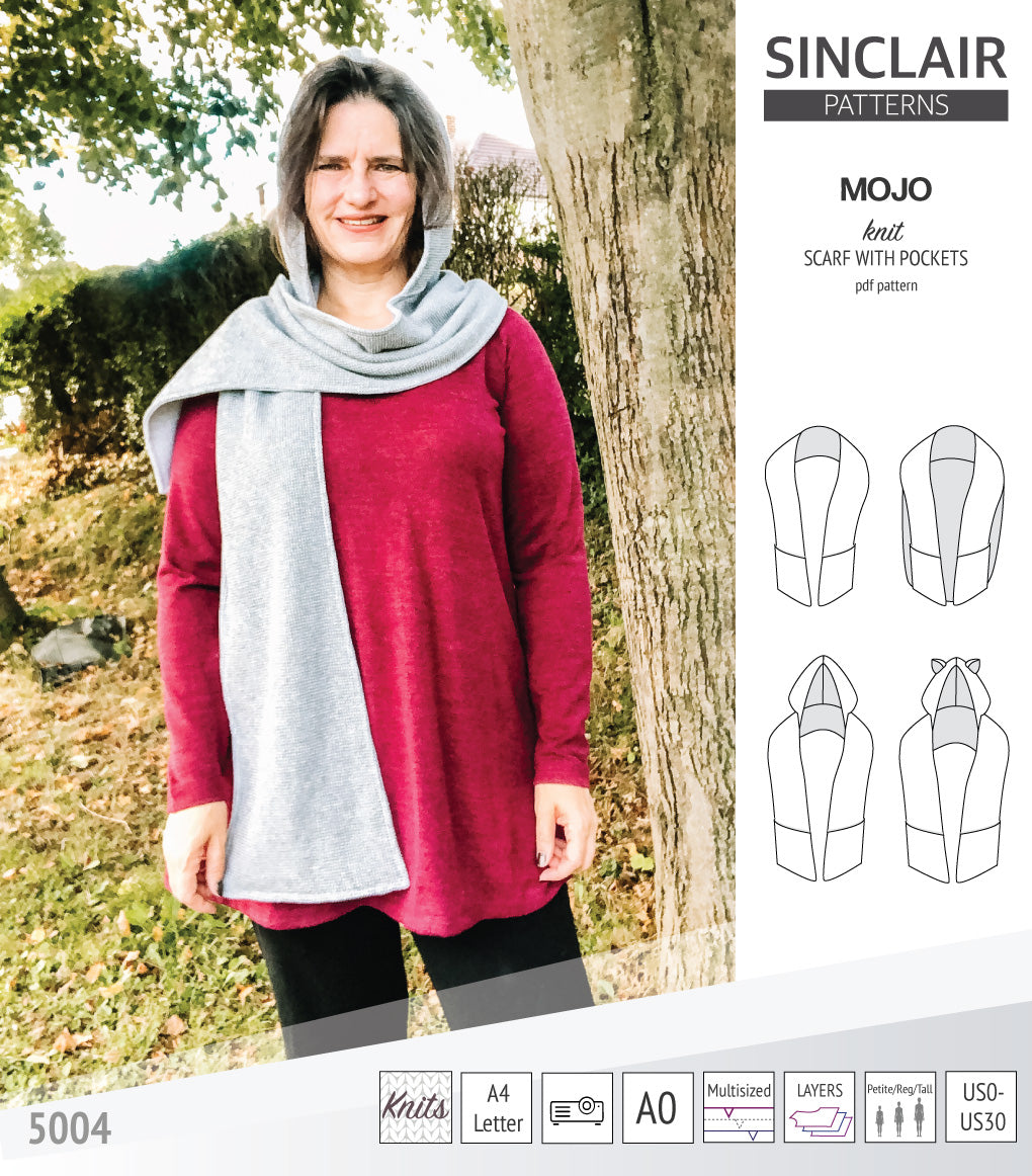 Mojo knit/woven scarf with a hood, a cape, pockets and ears (PDF ...