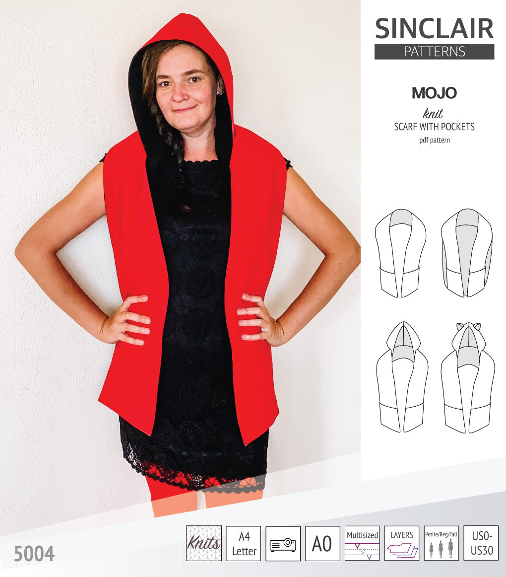 Mojo knit/woven scarf with a hood, a cape, pockets and ears (PDF ...