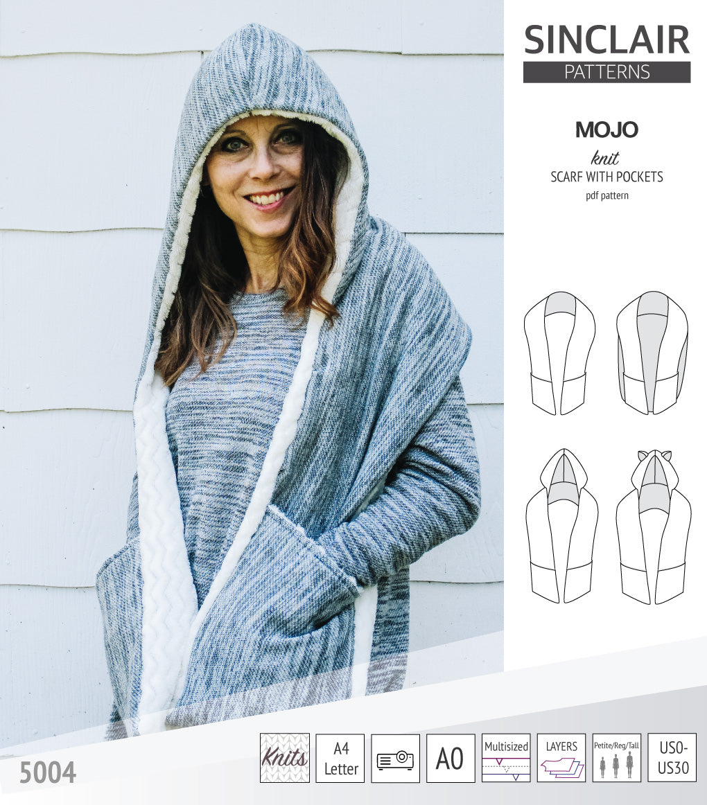 Mojo knit/woven scarf with a hood, a cape, pockets and ears (PDF ...