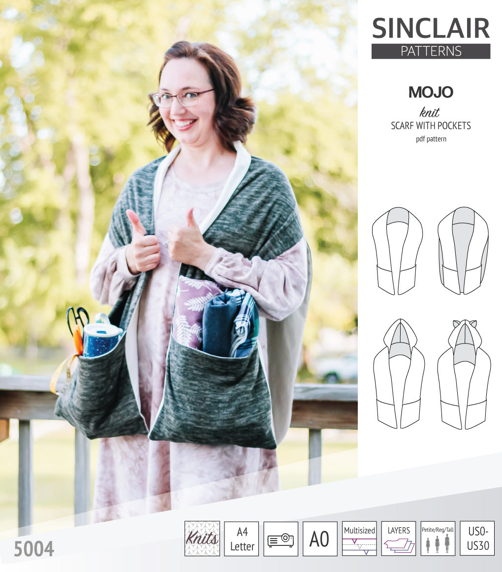 Mojo knit/woven scarf with a hood, a cape, pockets and ears (PDF) - FR – Sinclair Patterns mojo-knit-woven-scarf-with-a-hood-a-cape-pockets-and-ears-pdf-fr-sinclair-patterns