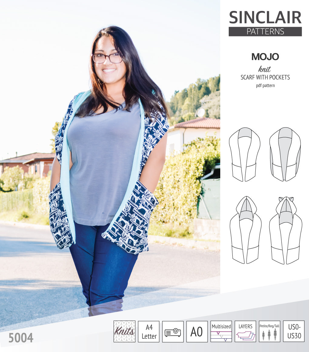 Mojo knit/woven scarf with a hood, a cape, pockets and ears (PDF ...