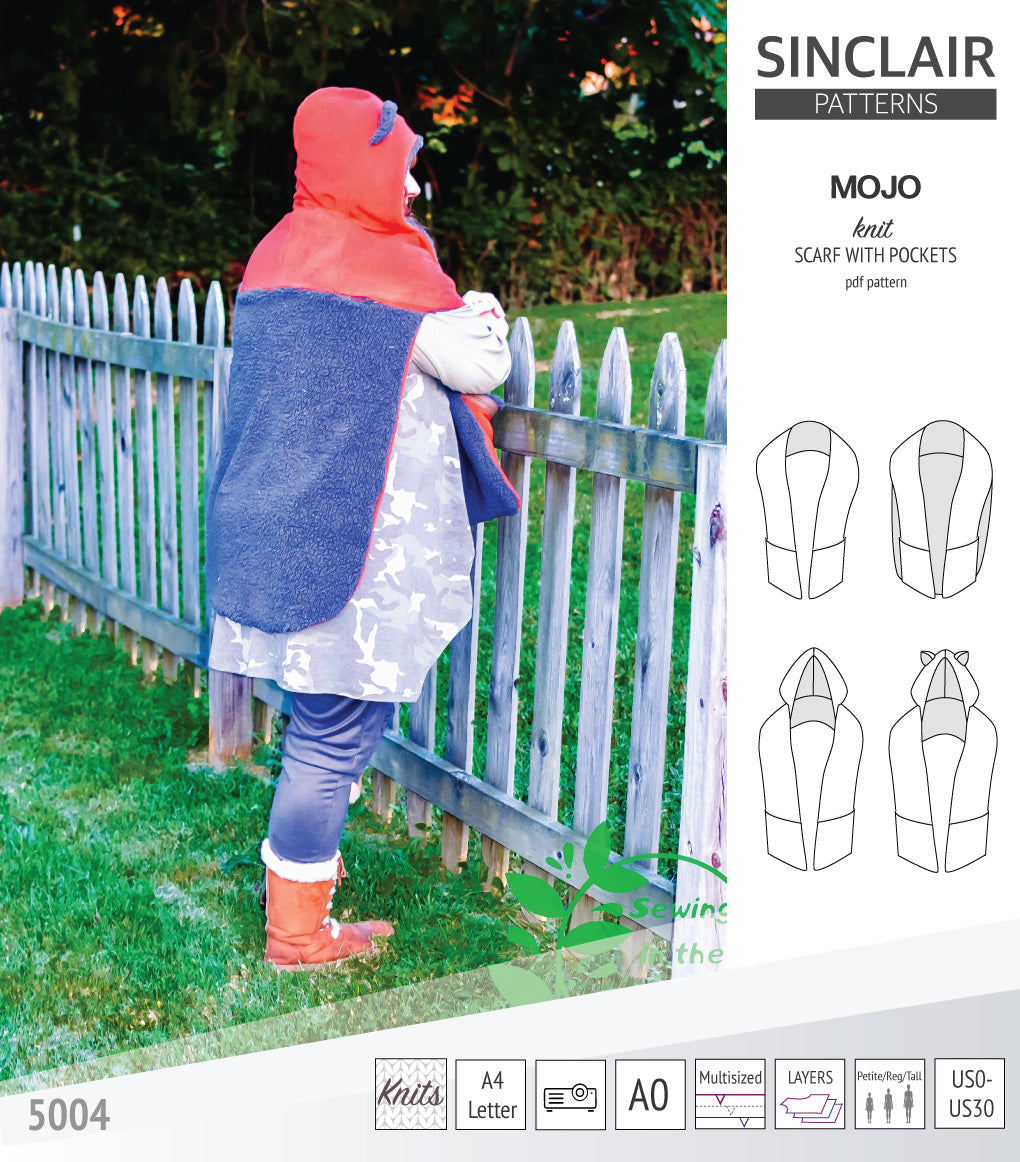 Mojo knit/woven scarf with a hood, a cape, pockets and ears (PDF ...