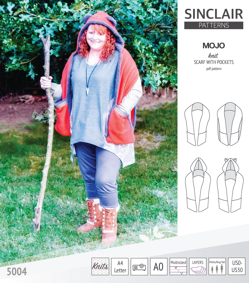 Mojo knit/woven scarf with a hood, a cape, pockets and ears (PDF ...