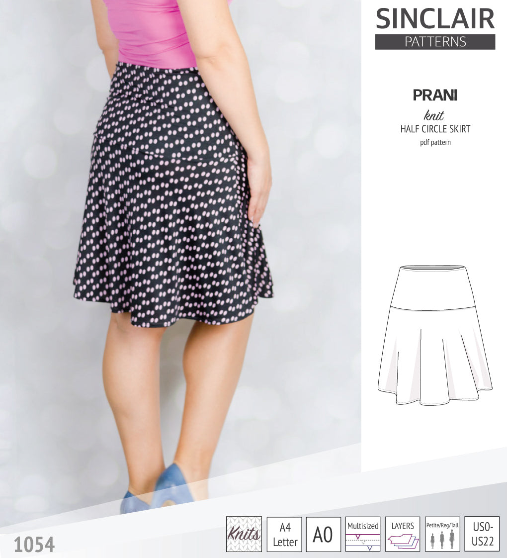 Sinclair Patterns S1028 knit half circle skirt with yoga wide band for women pdf sewing pattern