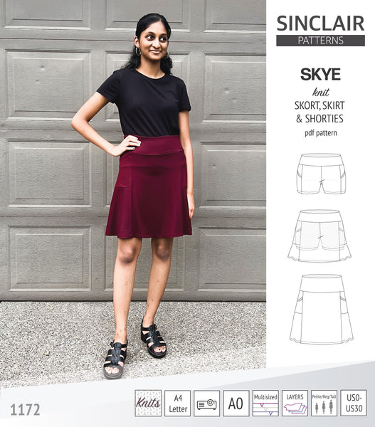 Skye skort, skirt and shorties with pockets and yoga waistband pdf sewing  pattern - Sinclair Patterns
