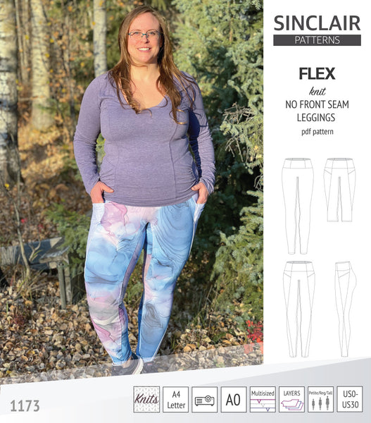 Flex no front seam leggings with colorblocking (PDF), Sinclair Patterns