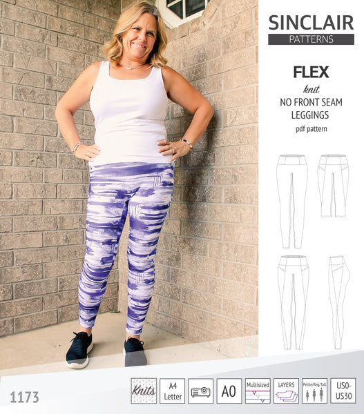 Flex no front seam leggings with colorblocking (PDF), Sinclair Patterns