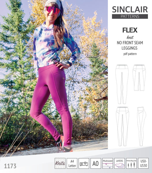 Flex no front seam leggings with colorblocking and pockets pdf sewing  pattern - Sinclair Patterns