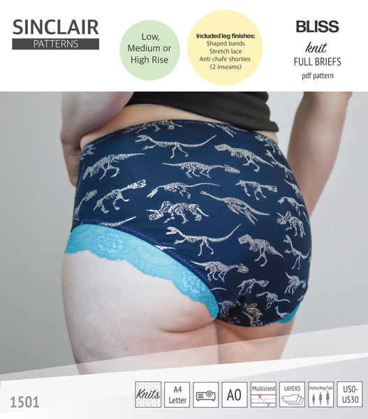 Kiki briefs / knickers / hipsters with low, medium and high rise options  pdf sewing pattern for women (PDF) - Sinclair Patterns