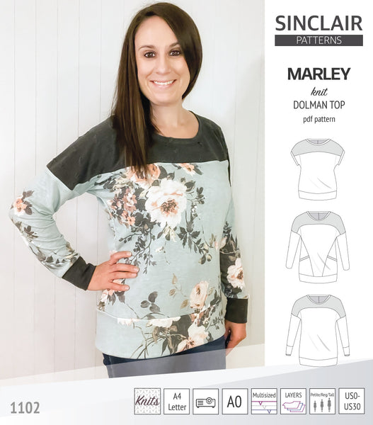 Marley dolman knit top with a yoke pdf sewing pattern - Sinclair